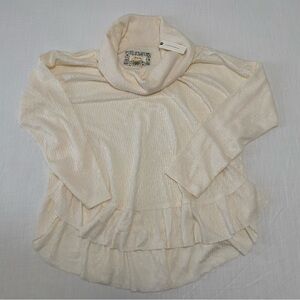 Maeve by Anthropologie Cream Ruffle Hem Cowl Neck Sweater